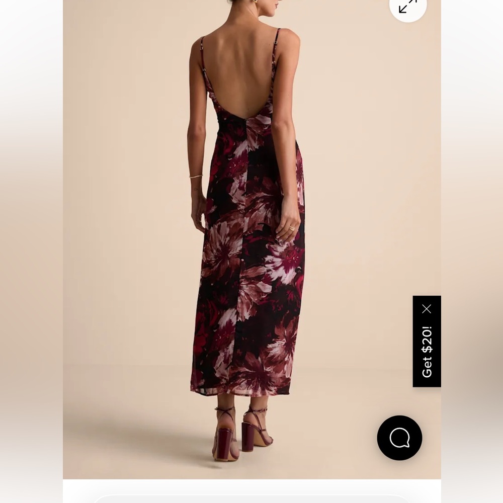 Lulus Flowery Passion Burgundy Floral Print Cowl Neck Midi Dress size small - Picture 2 of 8